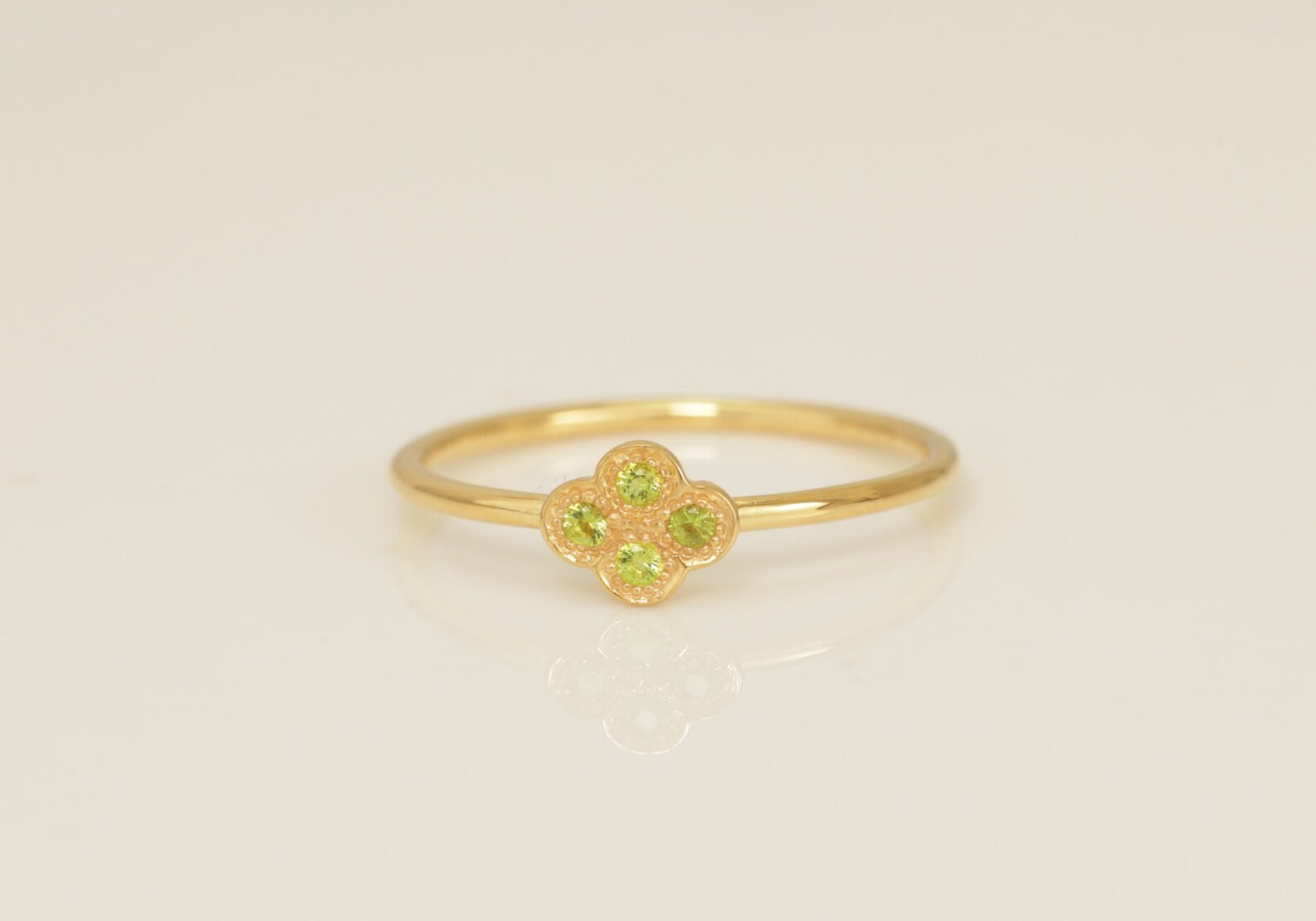 Clover Peridot Engagement Ring, Clover Wedding Ring, August Birthstones Gift, Anniversary Ring Gift for Her